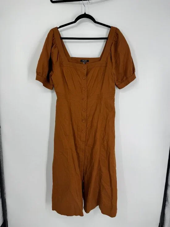 Madewell Button-Front Puff-Sleeve Midi Dress Size 12 NWT - Picture 4 of 16